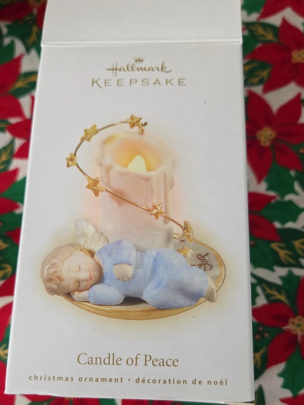 *2009* Hallmark CANDLE OF PEACE Sleeping Baby Ornament in Light Blue and Gold
